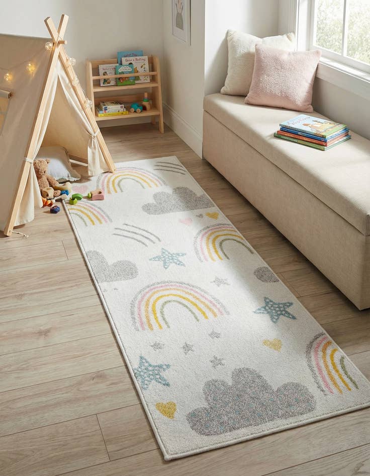 Detail image of 2' 2 x 6' Clouds and Rainbows Whimsy Kids Runner Rug