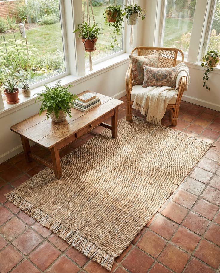 Detail image of 4' 1 x 6' 1 Hand Woven Chunky Jute Rug