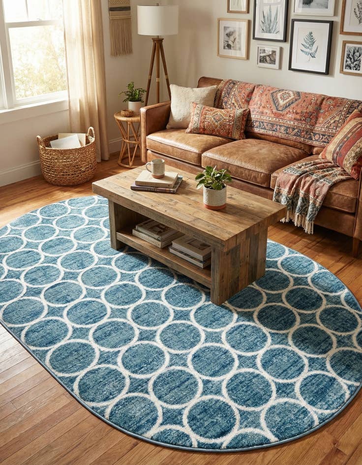 Detail image of  5' 3 x 8' Lattice Trellis Oval Rug