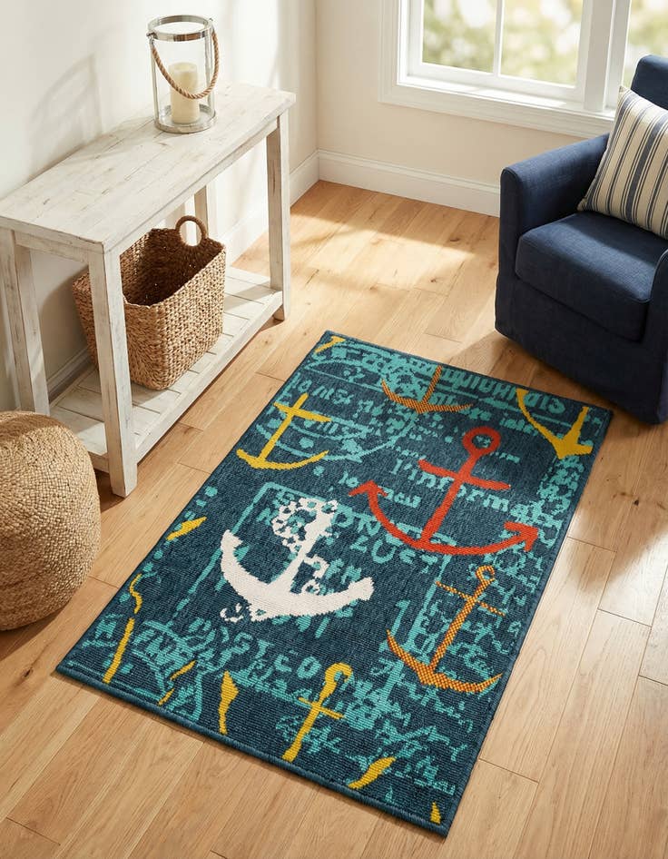 Detail image of 2' x 3'  Washable Coastal Indoor / Outdoor Rug