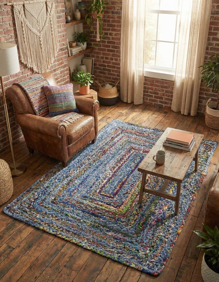 Detail image of 4' 1 x 6' 1  Hand Braided Chindi Rug