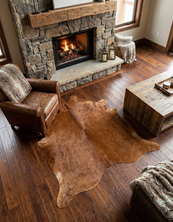 Detail image of 4' 10 x 5' 2 Cowhide Leather Square Rug