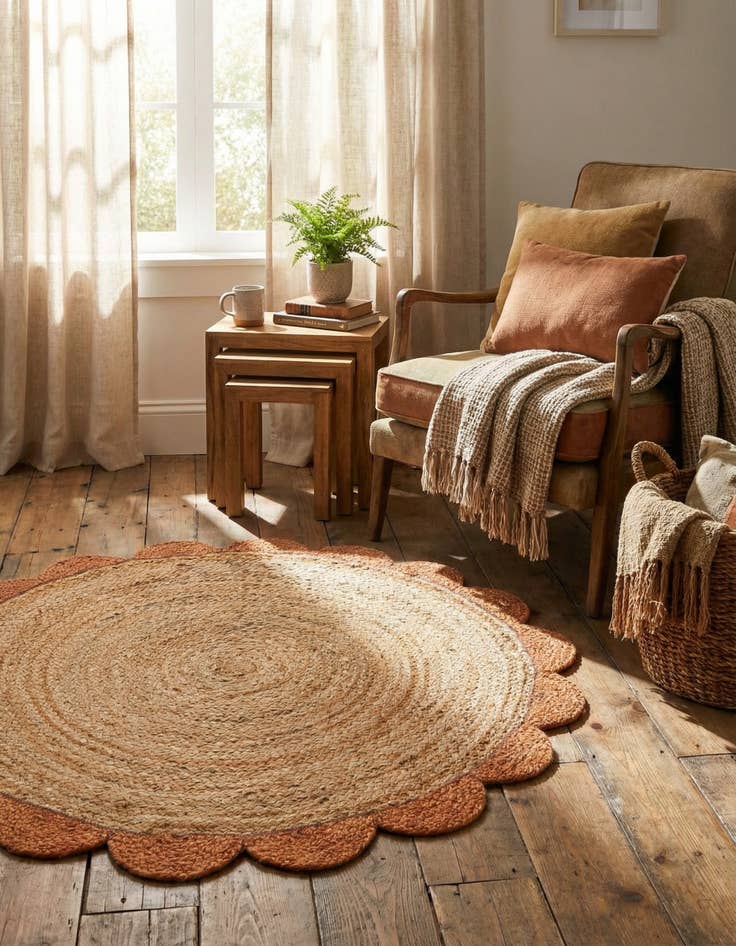 Detail image of 3' 1 x 3' 1  Hand Scallop Braided Jute Round Rug
