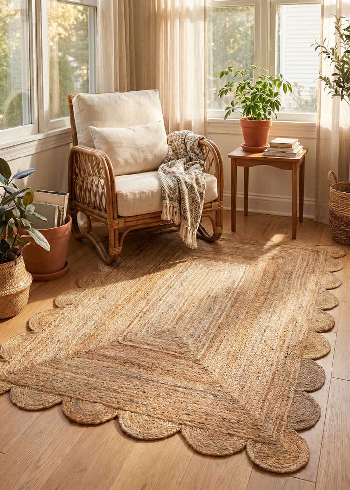 4' 1 x 6' 1 Hand Woven Scallop Braided Jute Rug
