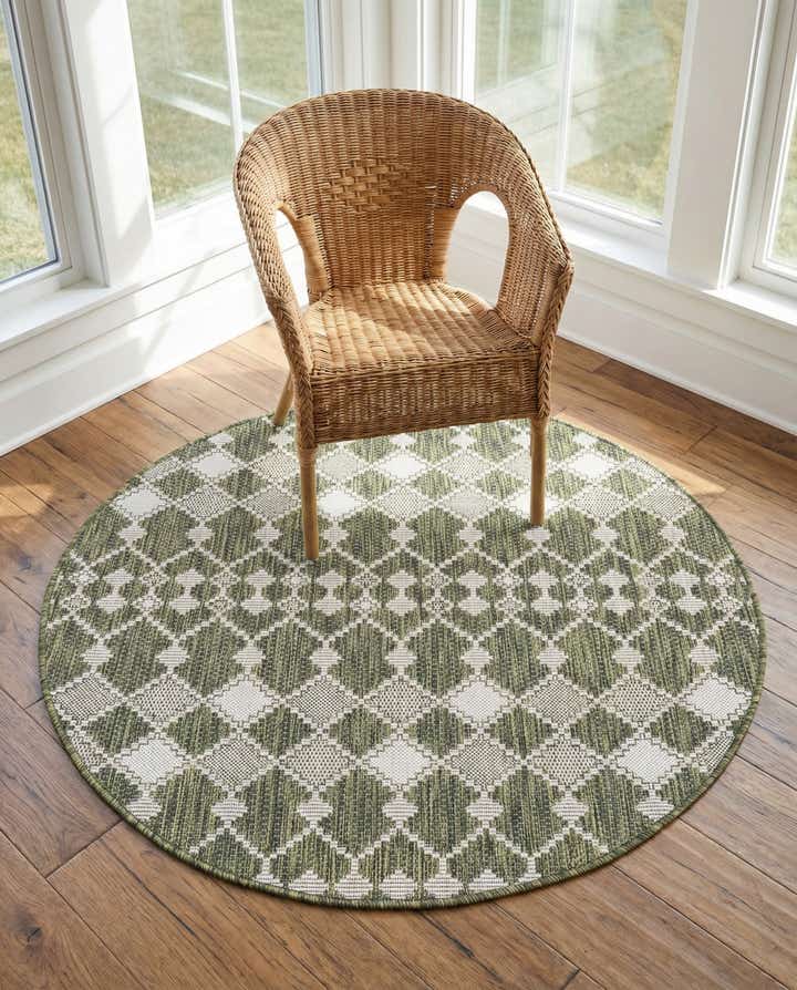 4' x 4' Easy-Clean Trellis Indoor / Outdoor Round Rug