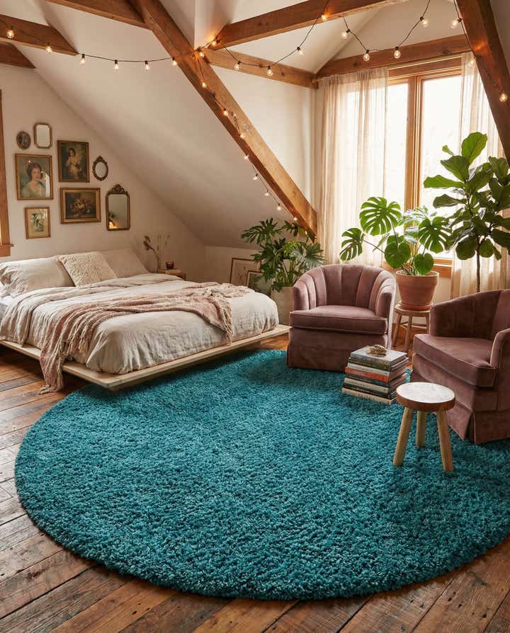 7' 10 x 7' 10 Solid Shag Round Rug