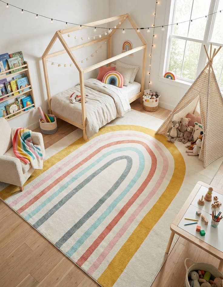Detail image of 9' x 12' Rainbow Whimsy Kids Rug