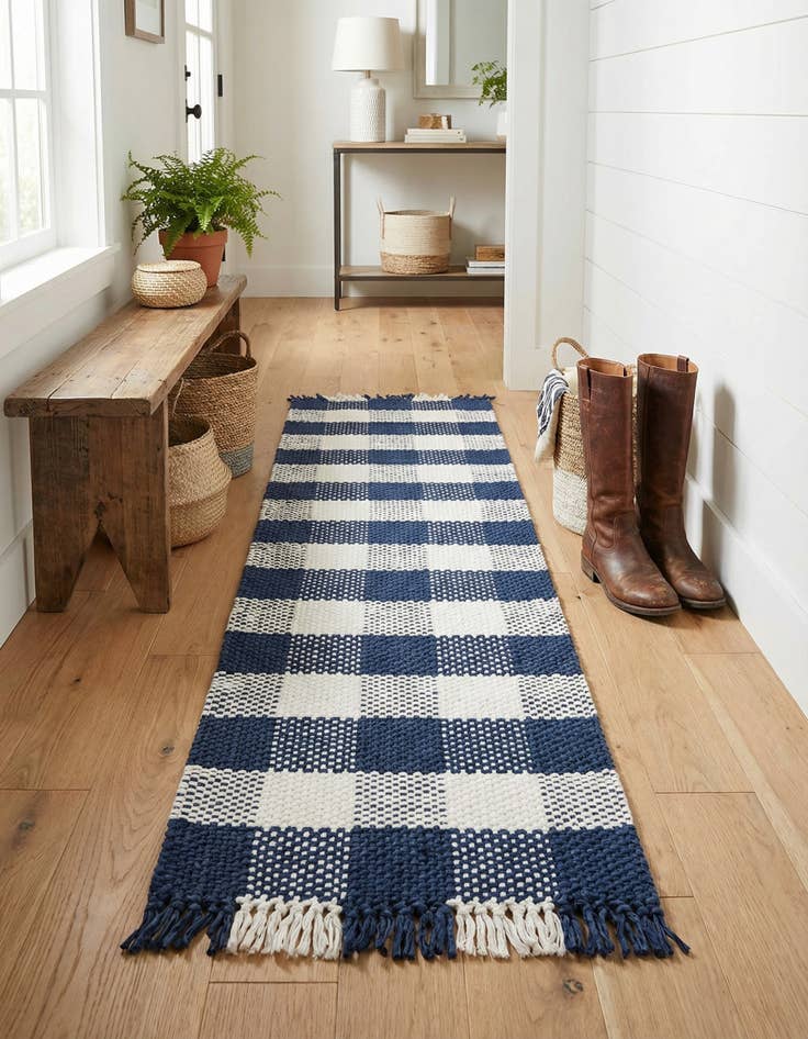 Detail image of 2' x 6' Eco Plaid   Washable Indoor / Outdoor Runner Rug
