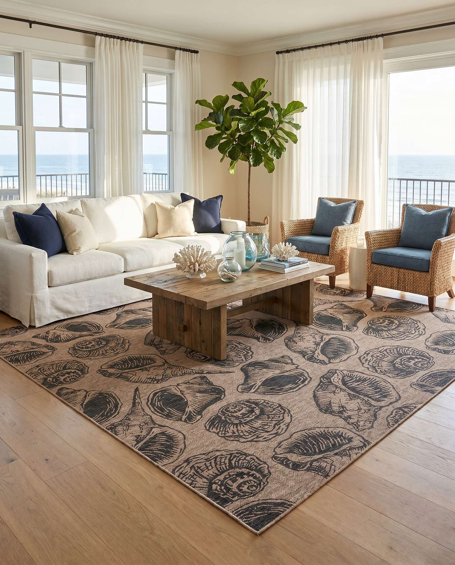 13' x 13' Easy-Clean Coastal Indoor / Outdoor Square Rug