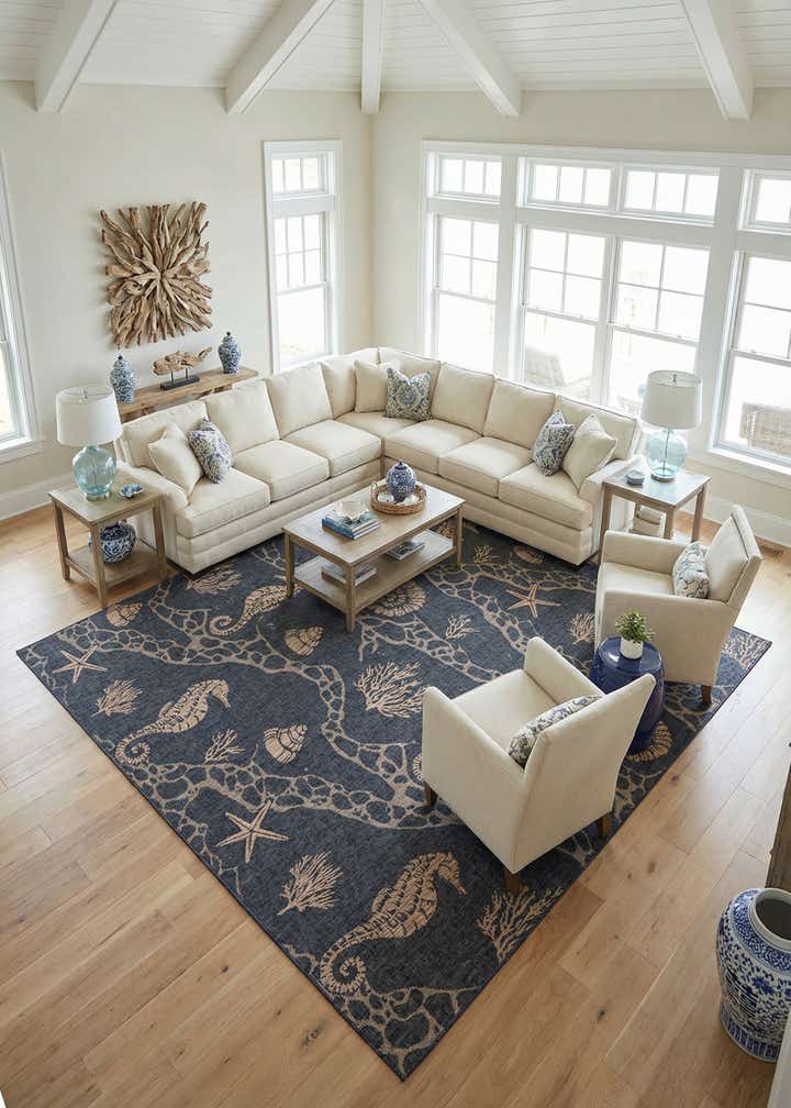 13' x 13' Easy-Clean Coastal Indoor / Outdoor Square Rug