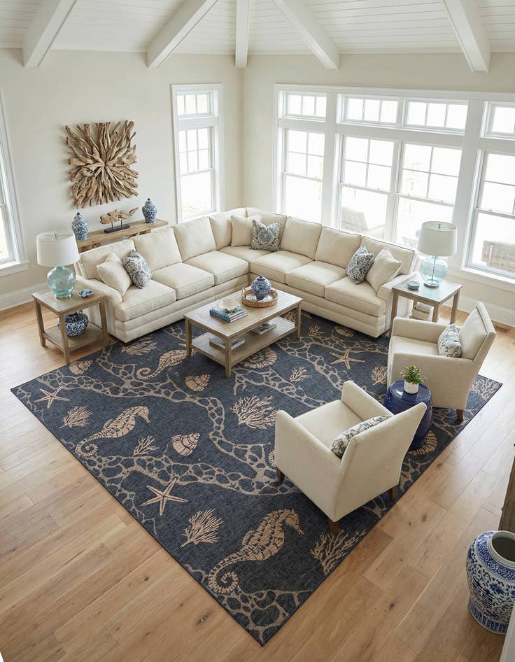 Detail image of 13' x 13'  Washable Coastal Indoor / Outdoor Square Rug