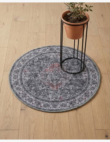 Gray Washable Timeless Round Rug