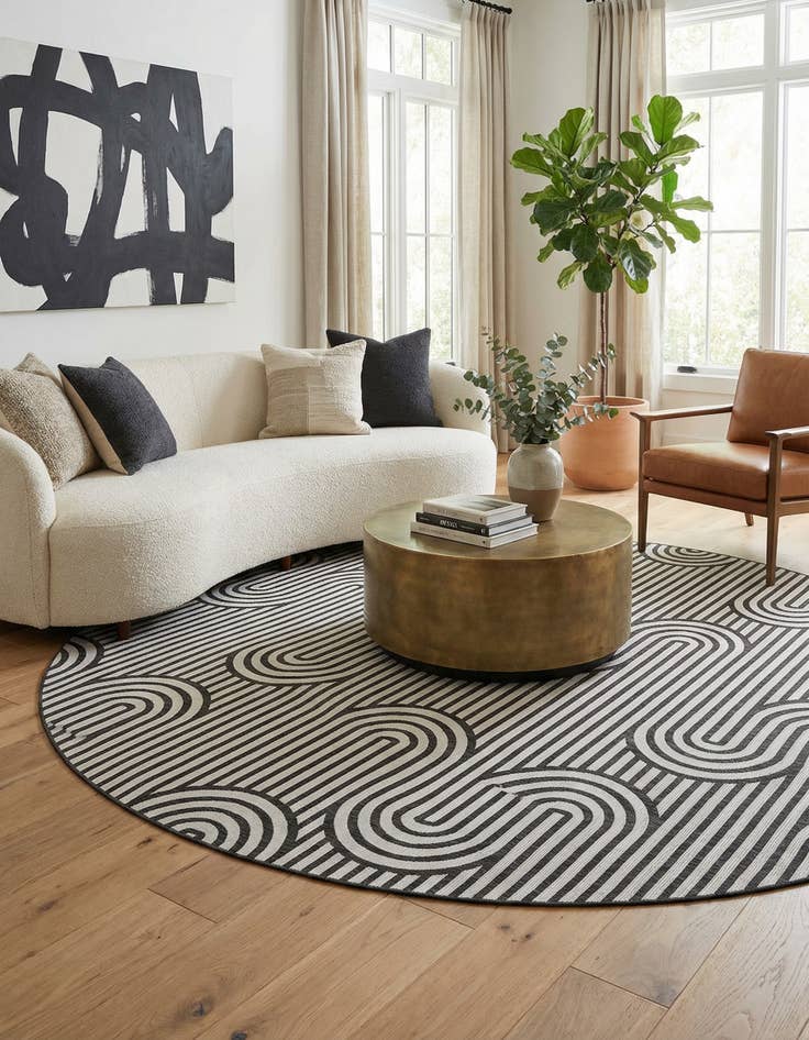 Detail image of 13' x 13'  Washable Modern Indoor / Outdoor Round Rug