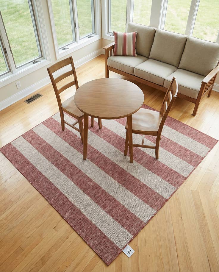 Detail image of 6' x 6' Easy-Clean Striped Indoor / Outdoor Square Rug