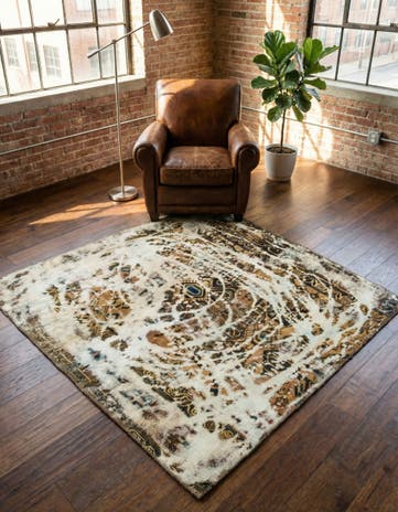 5' x 5' 2 Hand Knotted Ultra Vintage Persian Wool Square Rug