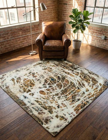 5' x 5' 2 Hand Knotted Ultra Vintage Persian Wool Square Rug
