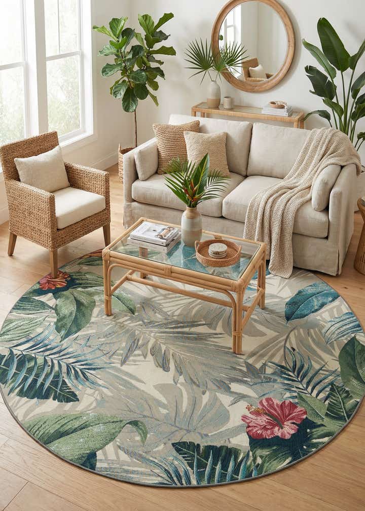7' 10 x 7' 10 Easy-Clean Botanical Indoor / Outdoor Round Rug