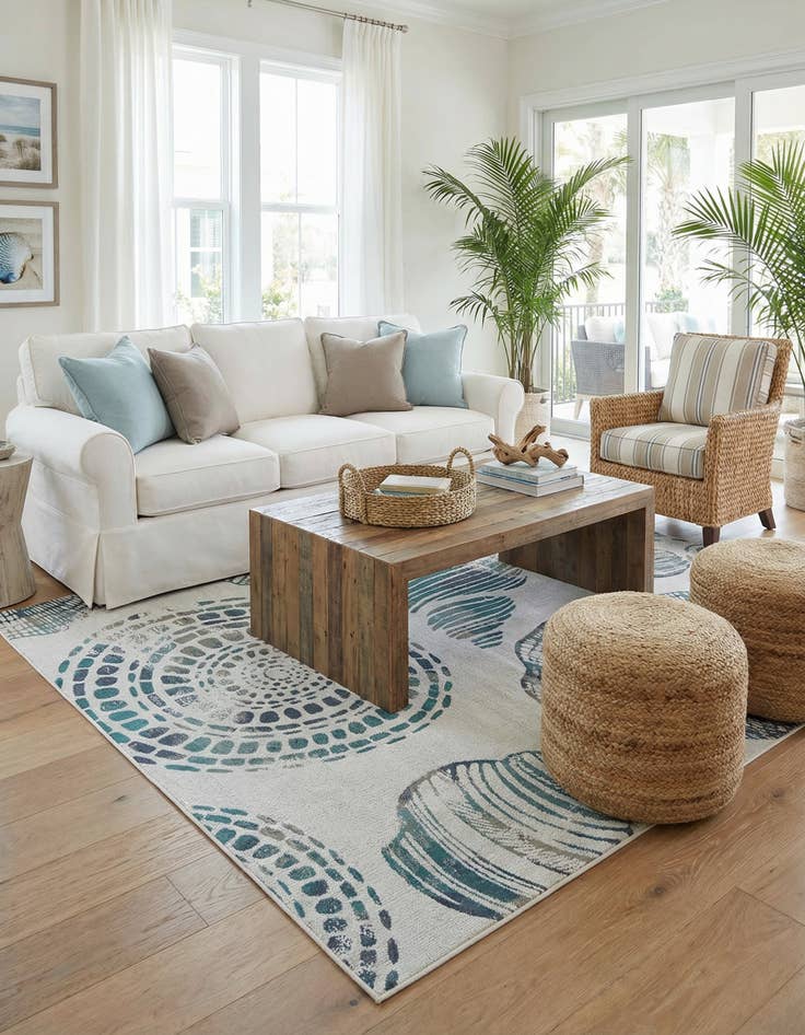 Detail image of 7' 10 x 7' 10  Washable Coastal Indoor / Outdoor Square Rug