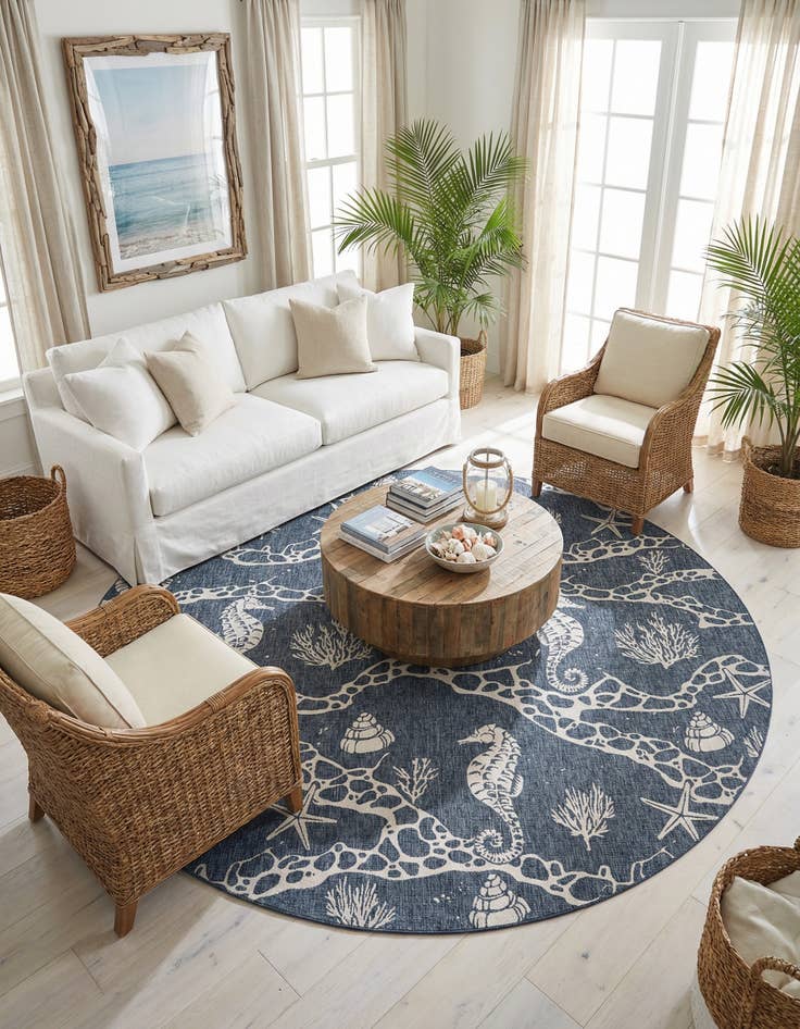 Detail image of 13' x 13' Easy-Clean Coastal Indoor / Outdoor Round Rug