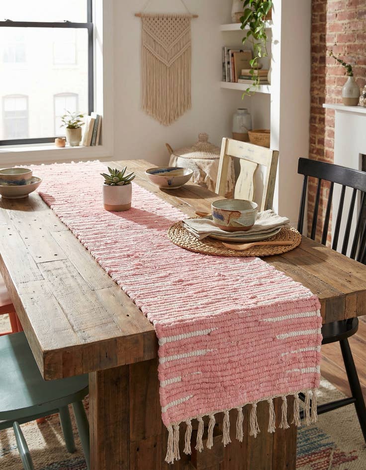 Detail image of 1' 2 x 8'  Hand Woven Chindi Cotton Table Runner Rug