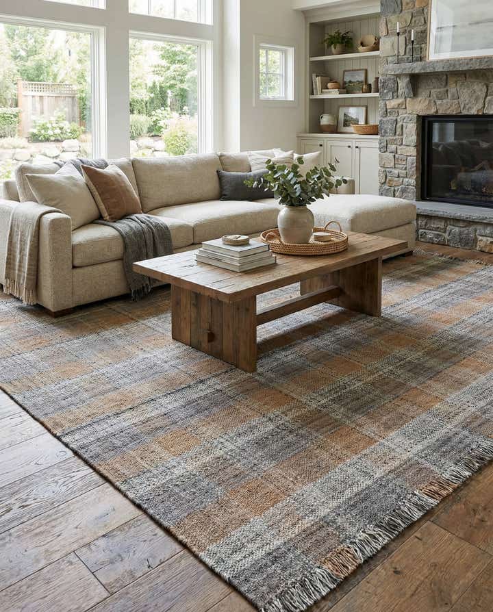 10' x 14' 1 Easy-Clean Eco Plaid Washable Indoor / Outdoor Rug