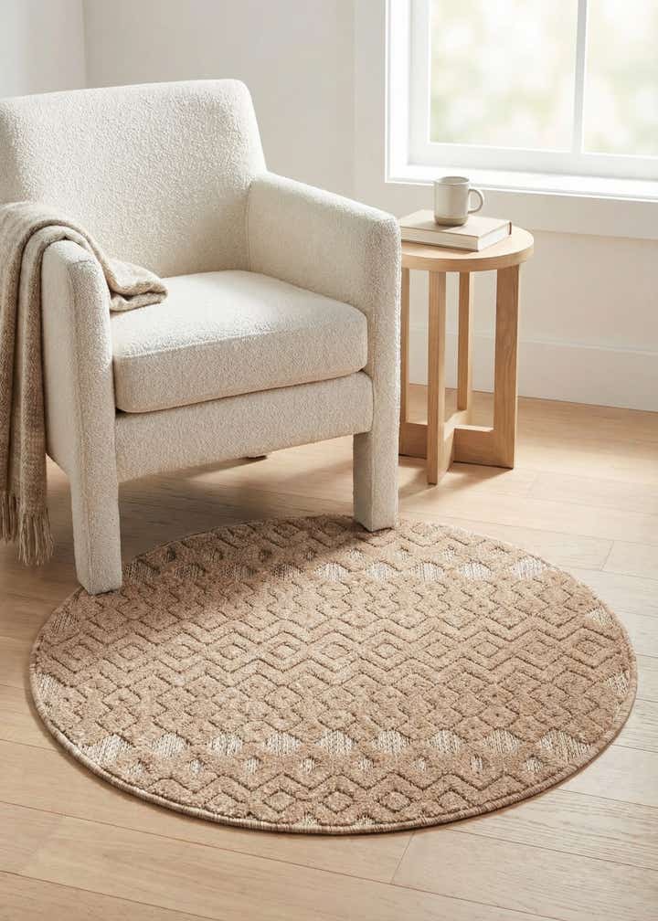 3' x 3' Easy-Clean Trellis Textured Indoor / Outdoor Round Rug