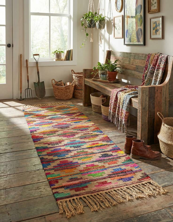 Detail image of 2' 2 x 6' 1 Hand Woven Chindi Trellis Runner Rug