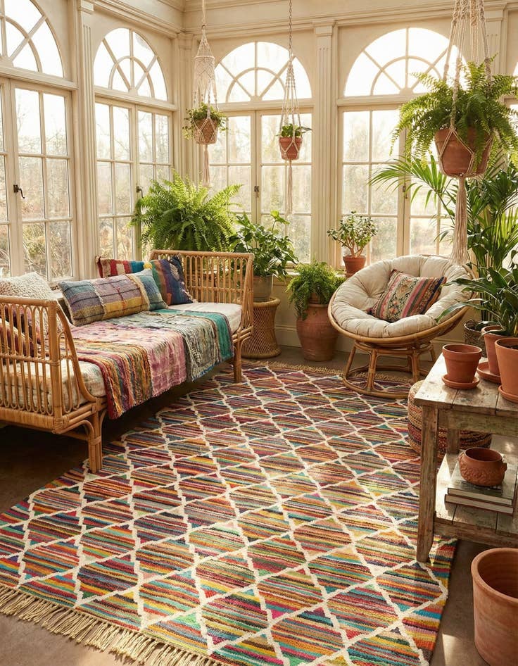 Detail image of 8' x 11'  Hand Woven Chindi Trellis Rug