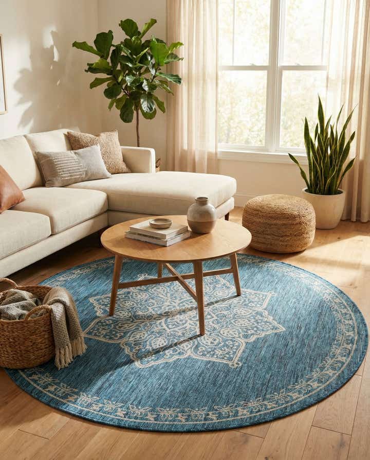 6' x 6' Easy-Clean Traditional Indoor / Outdoor Round Rug