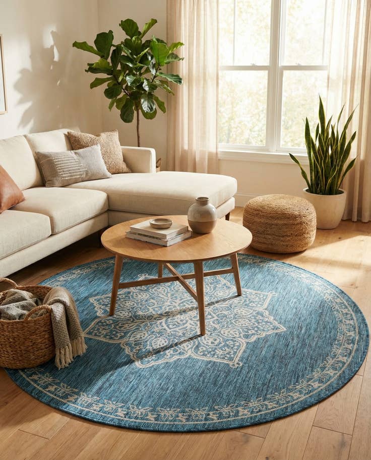 Detail image of 6' x 6' Easy-Clean Traditional Indoor / Outdoor Round Rug
