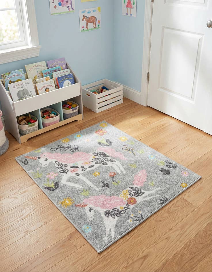 Detail image of 2' 2 x 3' Unicorns Whimsy Kids Rug