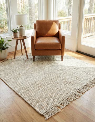 Ivory Hand Woven Chunky Jute Square Rug