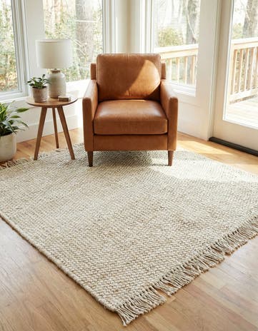 Ivory Hand Woven Chunky Jute Square Rug