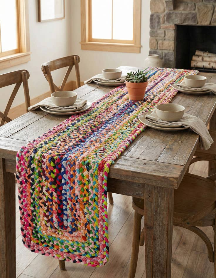Detail image of 1' 2 x 8' Handmade Braided Chindi Table Runner Rug