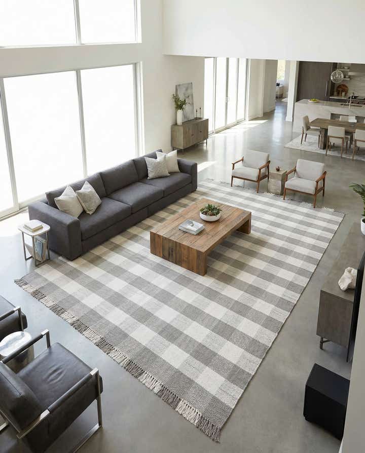 10' x 14' Easy-Clean Eco Plaid Washable Indoor / Outdoor Rug