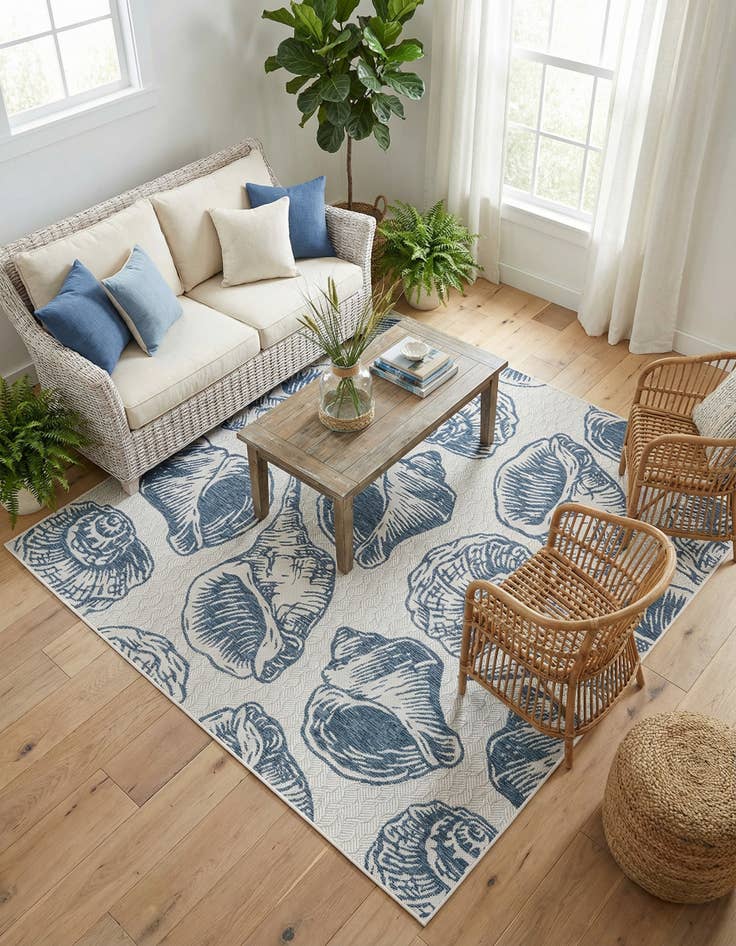 Detail image of 7' 10 x 7' 10 Washable Coastal Indoor / Outdoor Square Rug