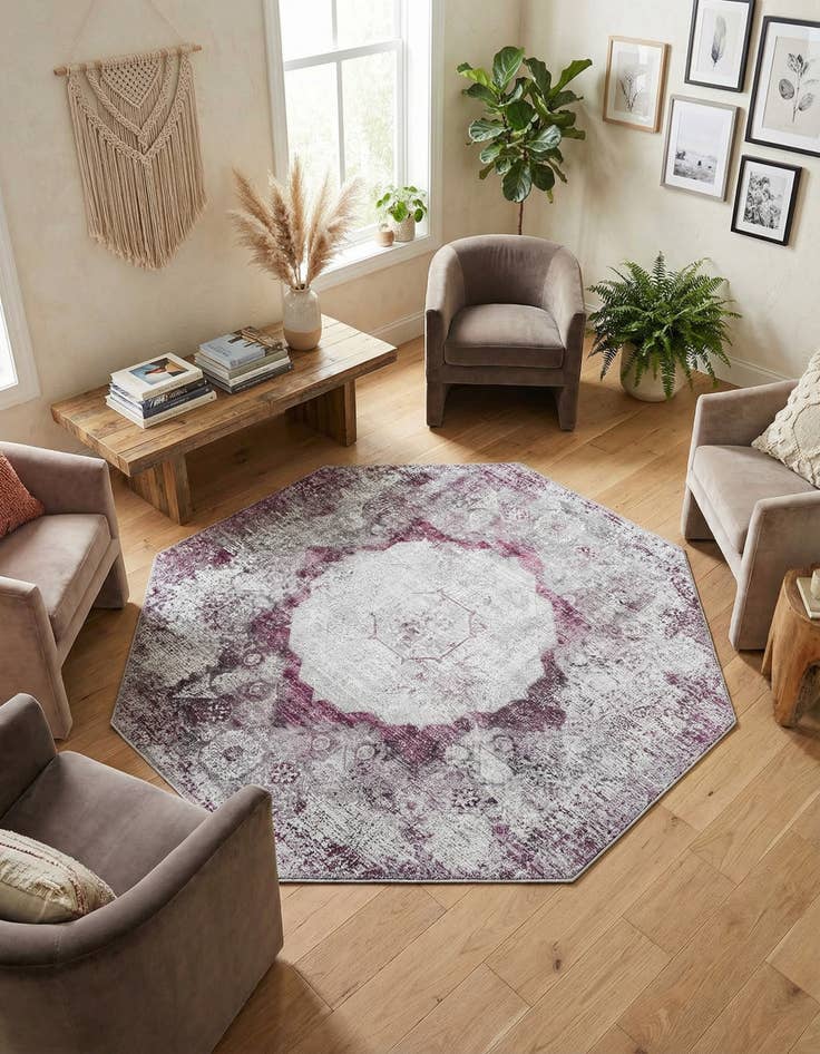 Detail image of 5' x 5'  Washable Yara Octagon Rug