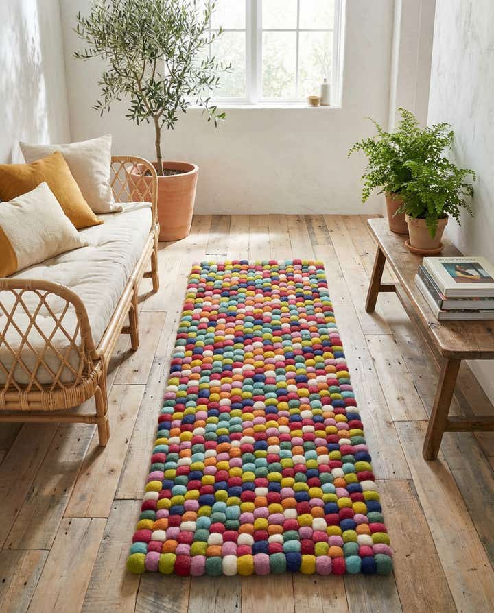 2' x 5' 3 Felt Ball Wool Runner Rug