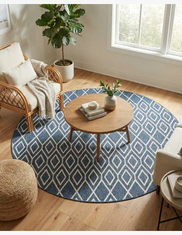 Blue Easy-Clean Jill Zarin Indoor / Outdoor Round Rug