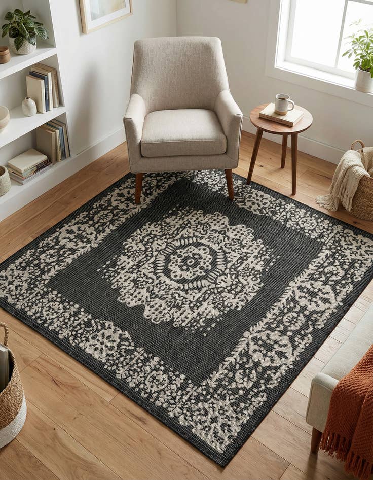 Detail image of 5' 3 x 5' 3 Easy-Clean Traditional Indoor / Outdoor Square Rug