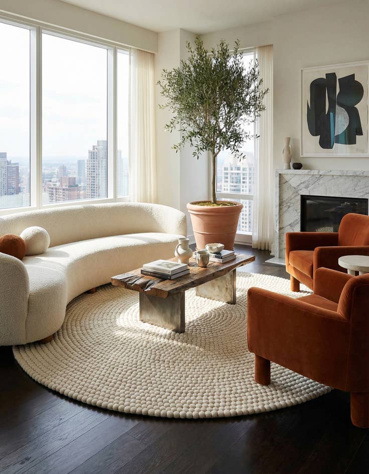 Detail image of 7' 10 x 7' 10 Hand Woven Felt Ball Wool Round Rug