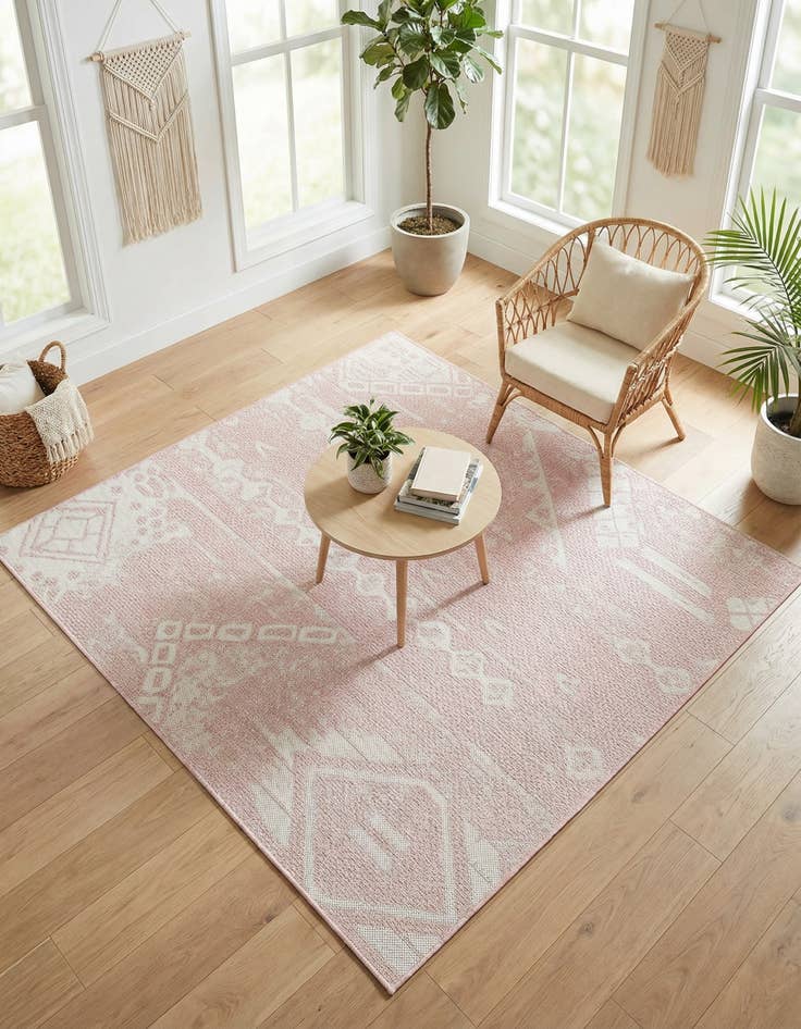 Detail image of 5' 3 x 5' 3 Washable Bohemian Indoor / Outdoor Square Rug