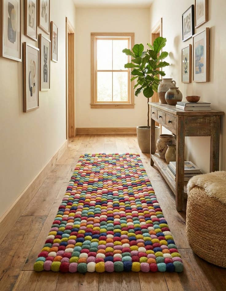 Detail image of  2' x 5' 3 Felt Ball Wool Runner Rug