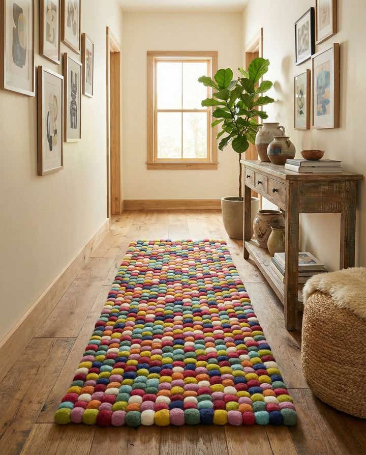 2' x 5' 3 Felt Ball Wool Runner Rug