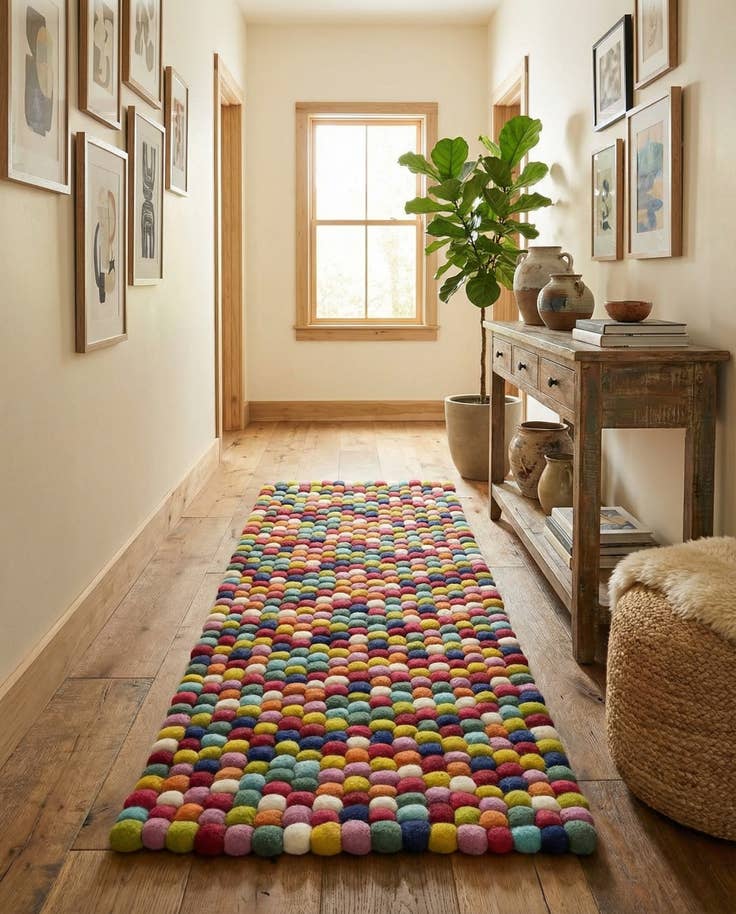 Detail image of 2' x 5' 3 Felt Ball Wool Runner Rug