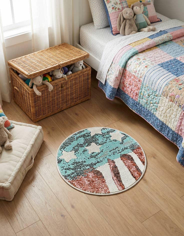 Detail image of 2' 2 x 2' 2 American Flag Whimsy Kids Round Rug