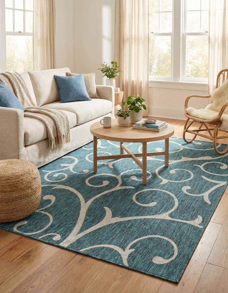 Detail image of 5' 3 x 8' Easy-Clean Botanical Indoor / Outdoor Rug