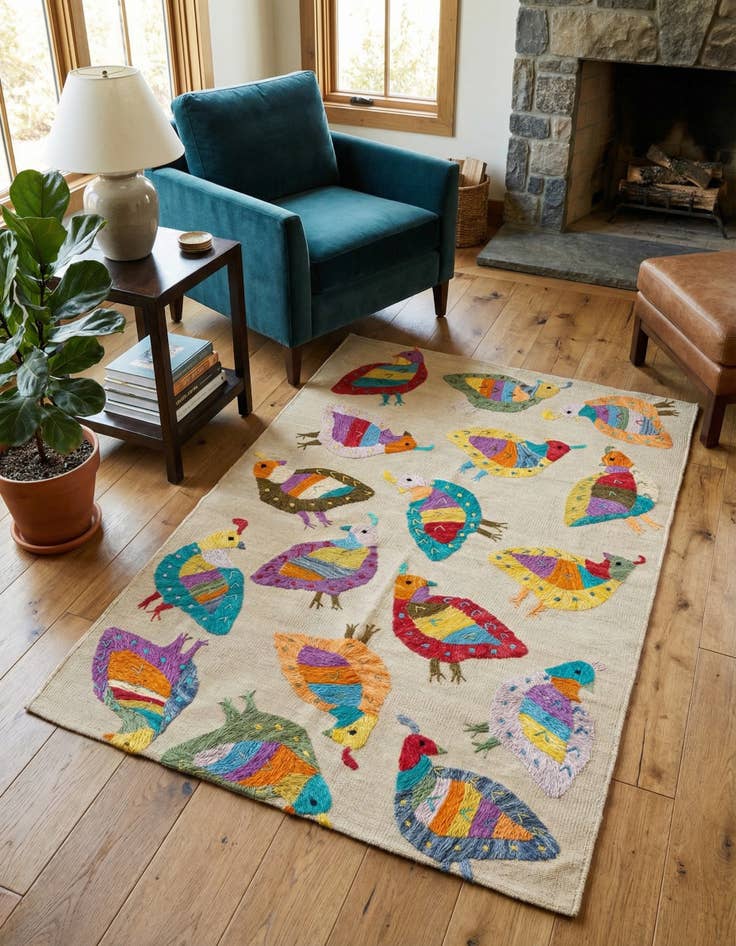 Detail image of 3' x 4' 7 Hand Woven Kilim Suzani Wool Rug