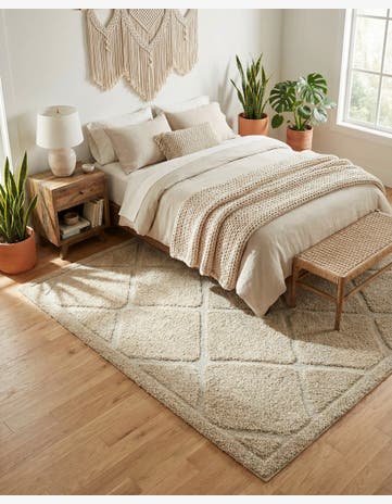Beige Trellis Shag Rug