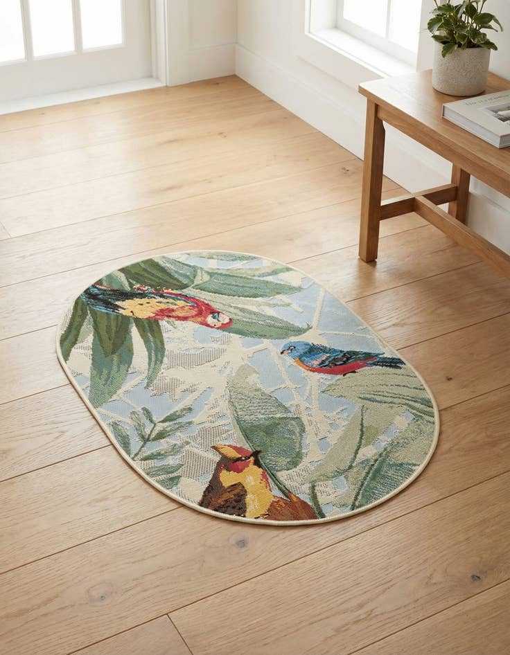 Detail image of 2' 2 x 3'  Washable Botanical Indoor / Outdoor Oval Rug
